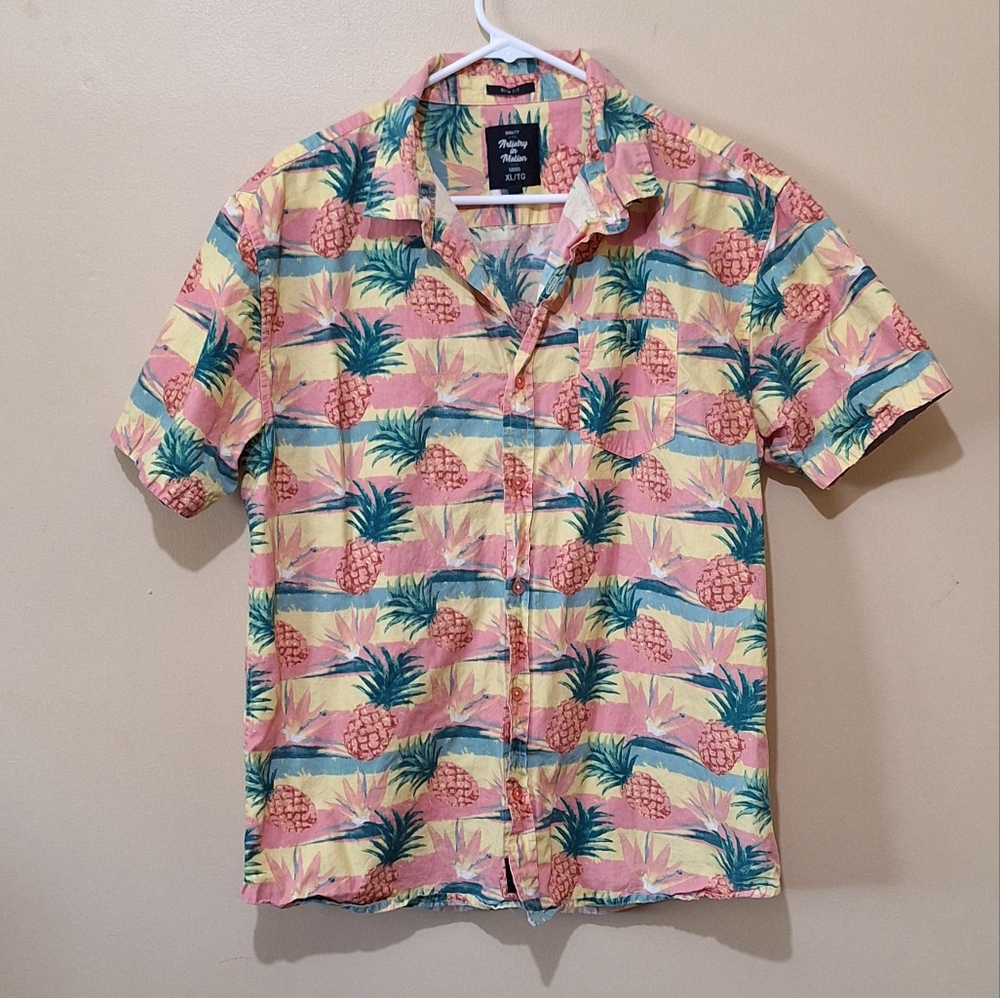 Artistry In Motion Tropical Pineapple Print Cotton Button Down Shirt